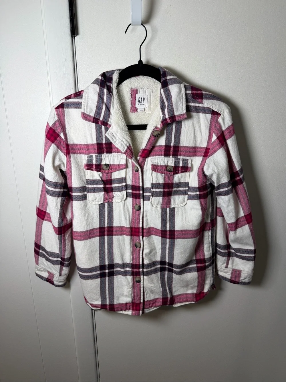 GAP Kids Girls Fleece‑Lined Plaid Shirt Jacket Large